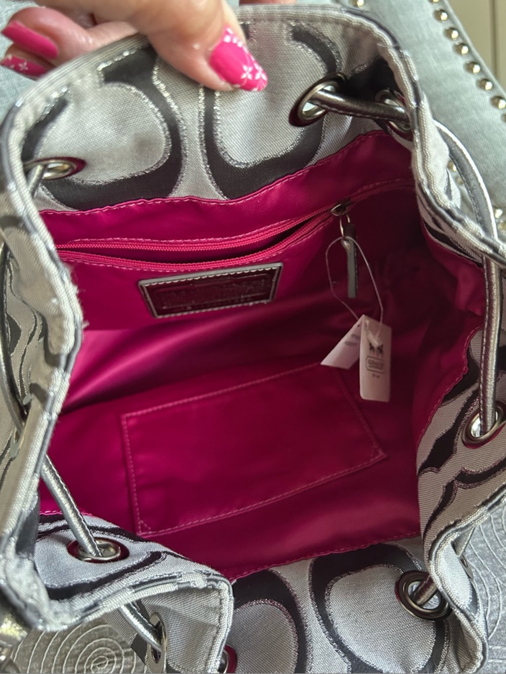 NWT Coach Poppy Signature Lurex Cinch Shoulder Bag Silver/Ash 17930 NEW - Picture 9 of 15